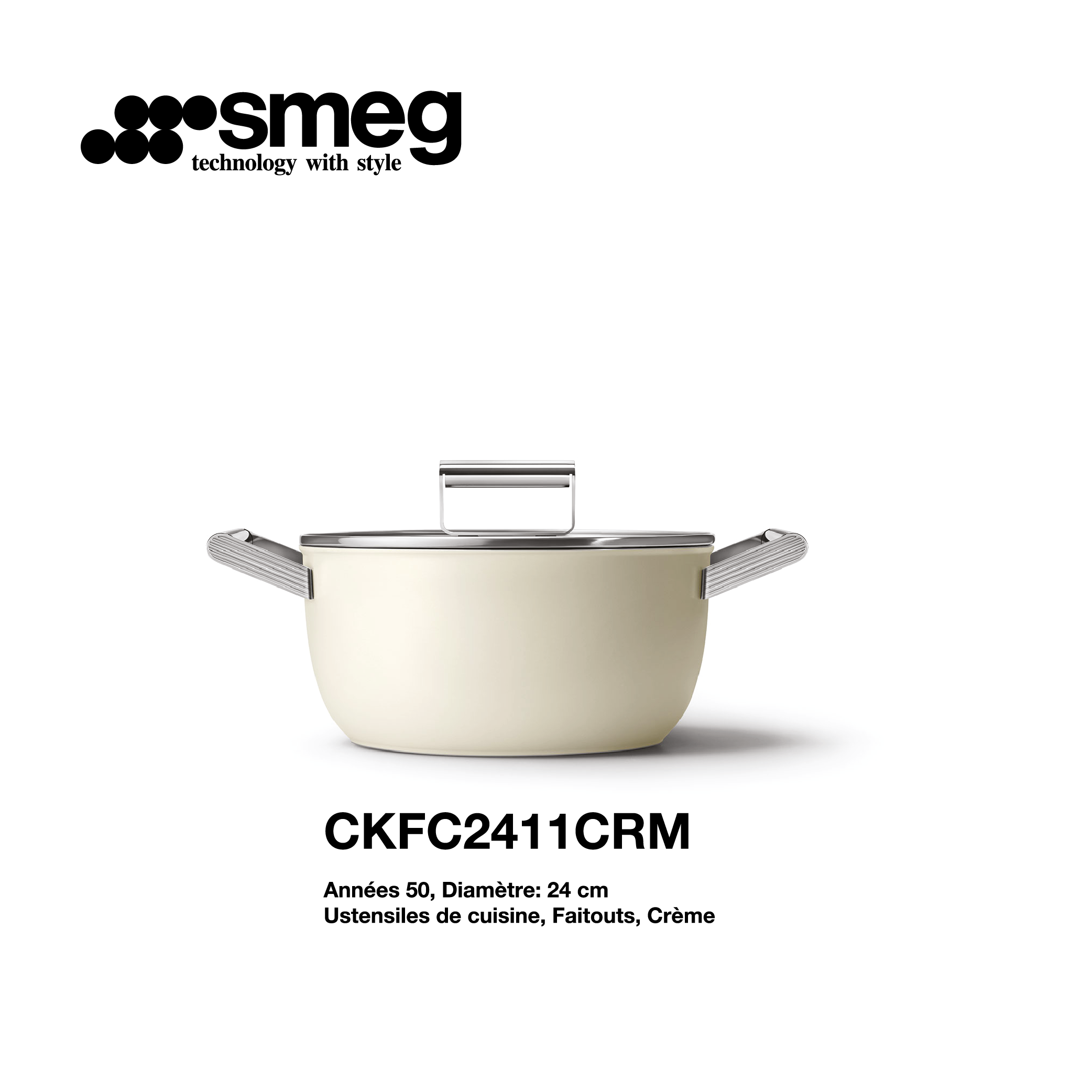 Faitout Smeg 24cm couleur crème CKFC2411CRM - Smeg