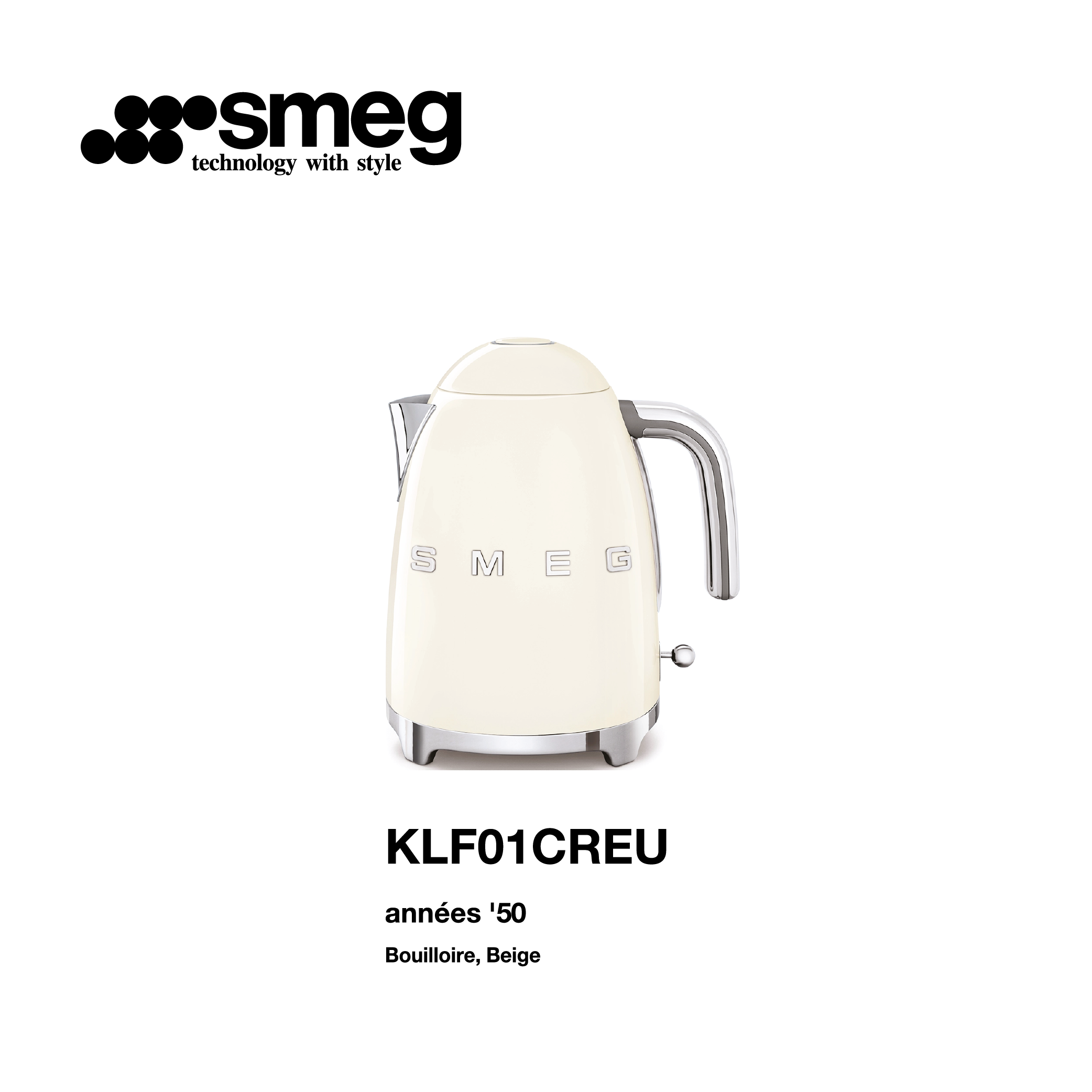 bouilloire électrique smeg style vintage couleur beige KLF03CREU - Smeg