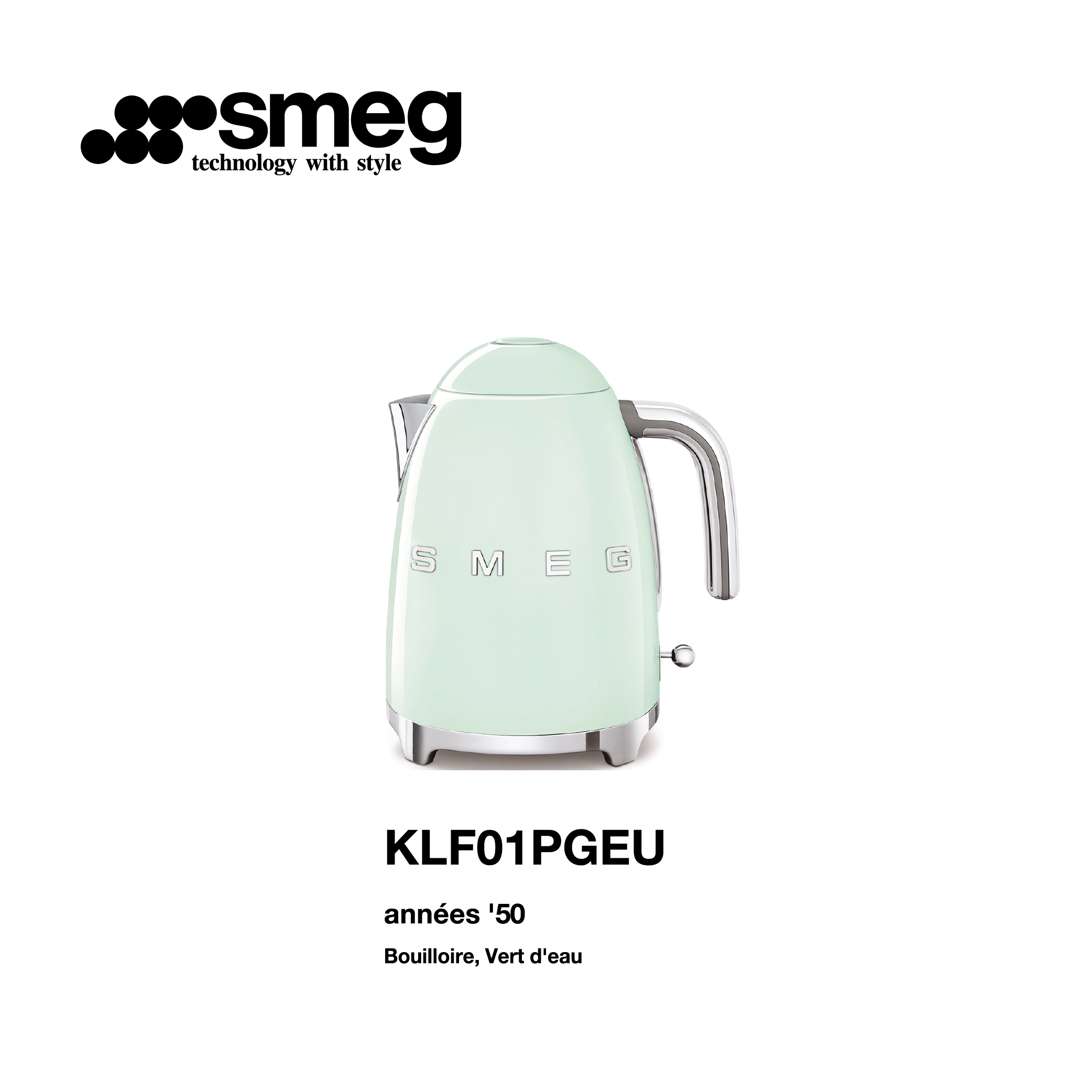 bouilloire électrique smeg style vintage couleur vert d'eau KLF03PGEU - Smeg