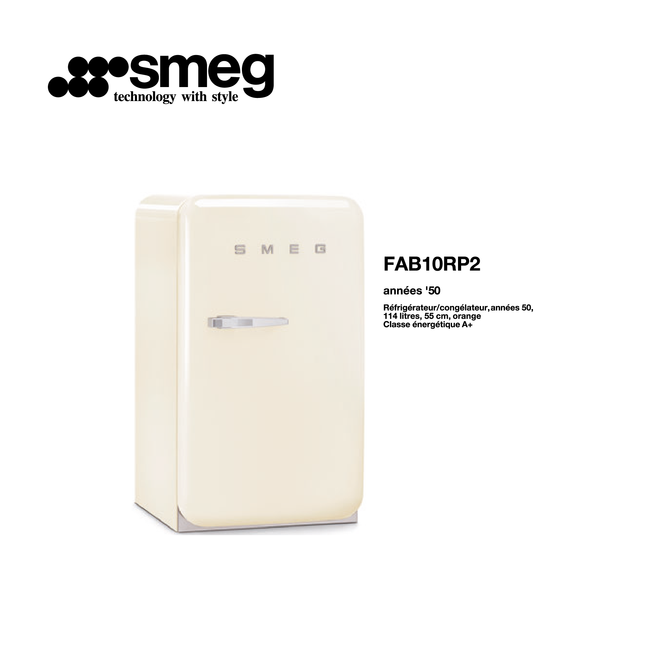 minibar refrigerateur congelateur 114l 55cm couleur crème style années 50  FAB10RP2 - Smeg